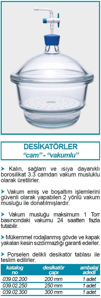 İSOLAB 039.02.300 desikatör - cam - vakum musluklu - çap 300 mm 